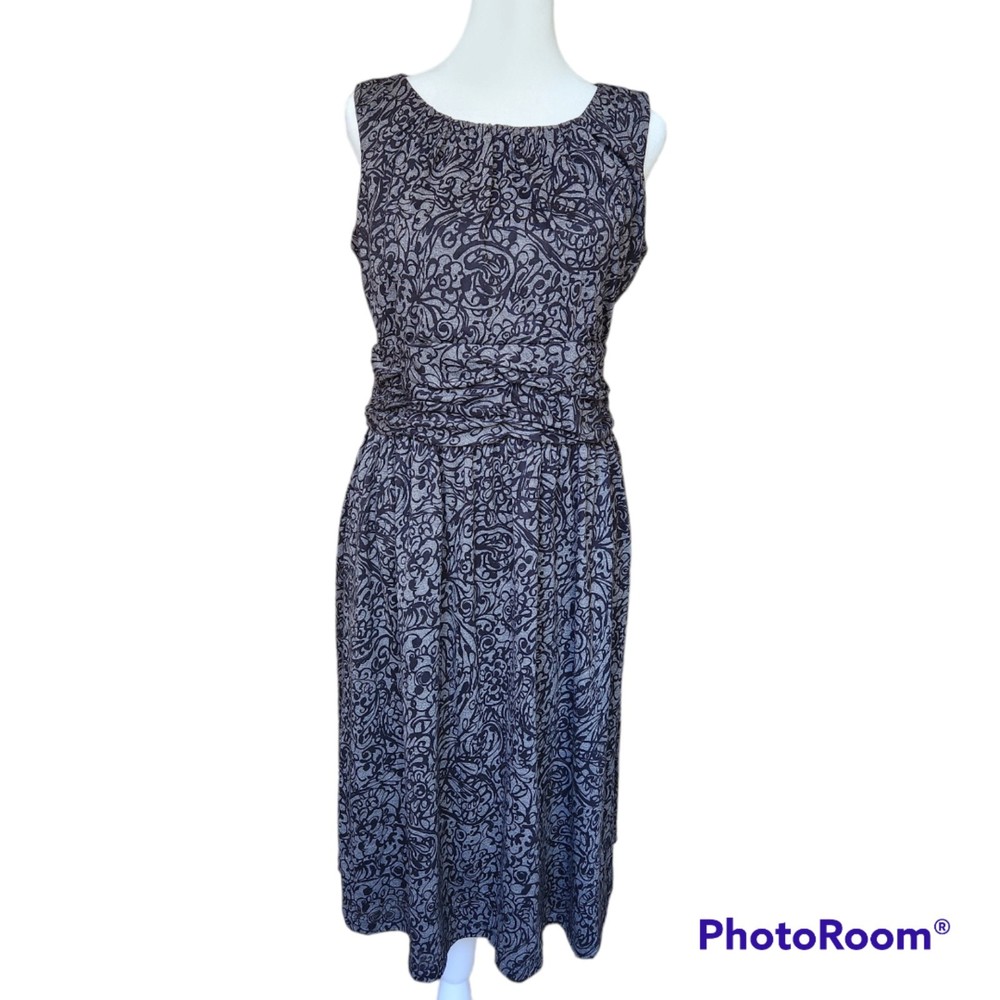 Women's Coldwater Creek Short Sleeve Pleated Round Neck Black/Grey Dress Size 10
